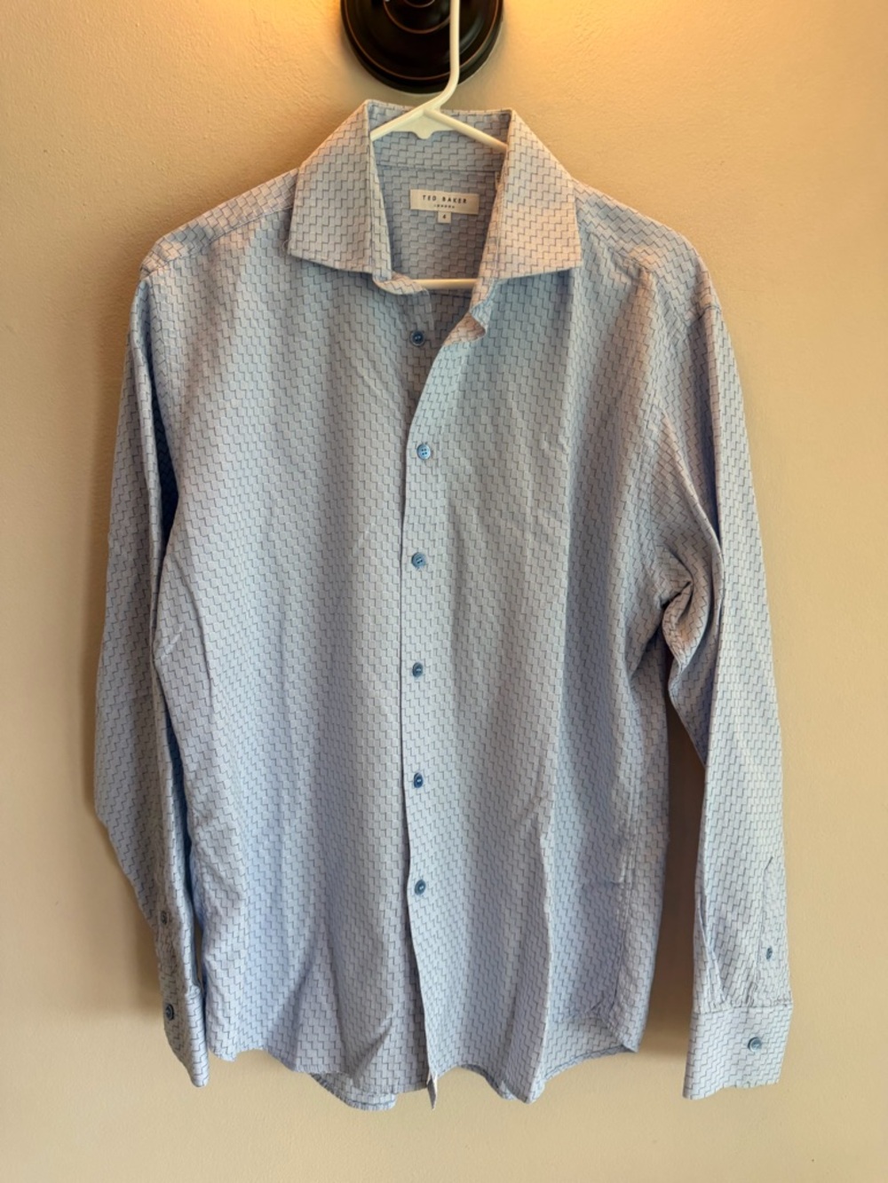 Ted Baker London Mens‎ Blue Geometric Textured Long Sleeve Button Down Shirt s 4